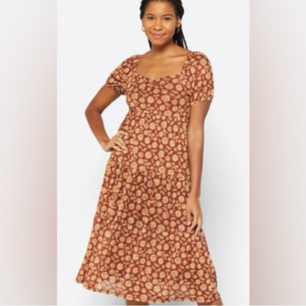 Daisy & Delilah Eliza mesh midis dress brown smocked tiered sundress size large